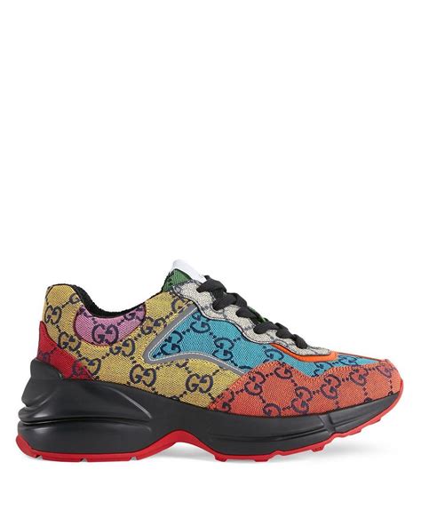 gucci orange/yellow gg rhyton sneakers